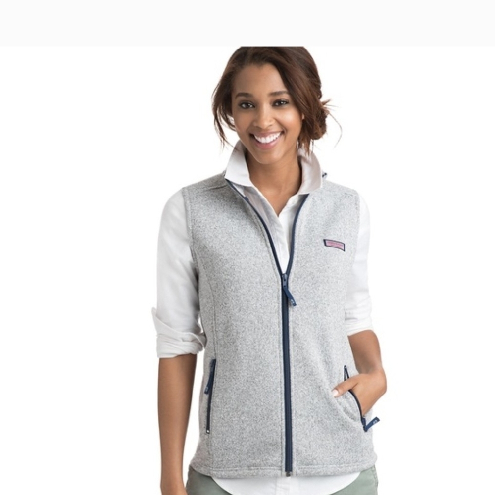 Vineyard Vines  Heather Gray Fleece Vest Small Hiking Granola Girl